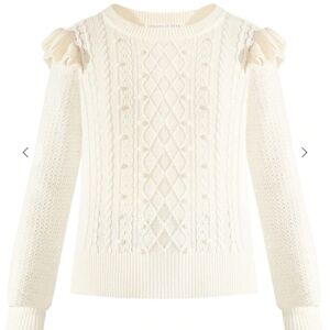 Veronica Beard Ivory Earl Crew Neck Cable Sweater